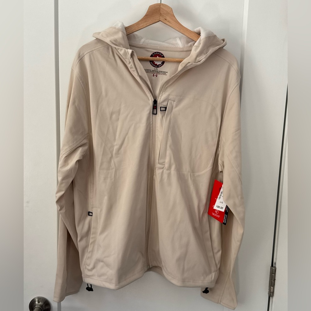 Men's Light Tan Hooded Jacket L Active Canada Weathergear NWT